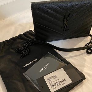 Saint Laurent Chevron Monogram Chain Wallet